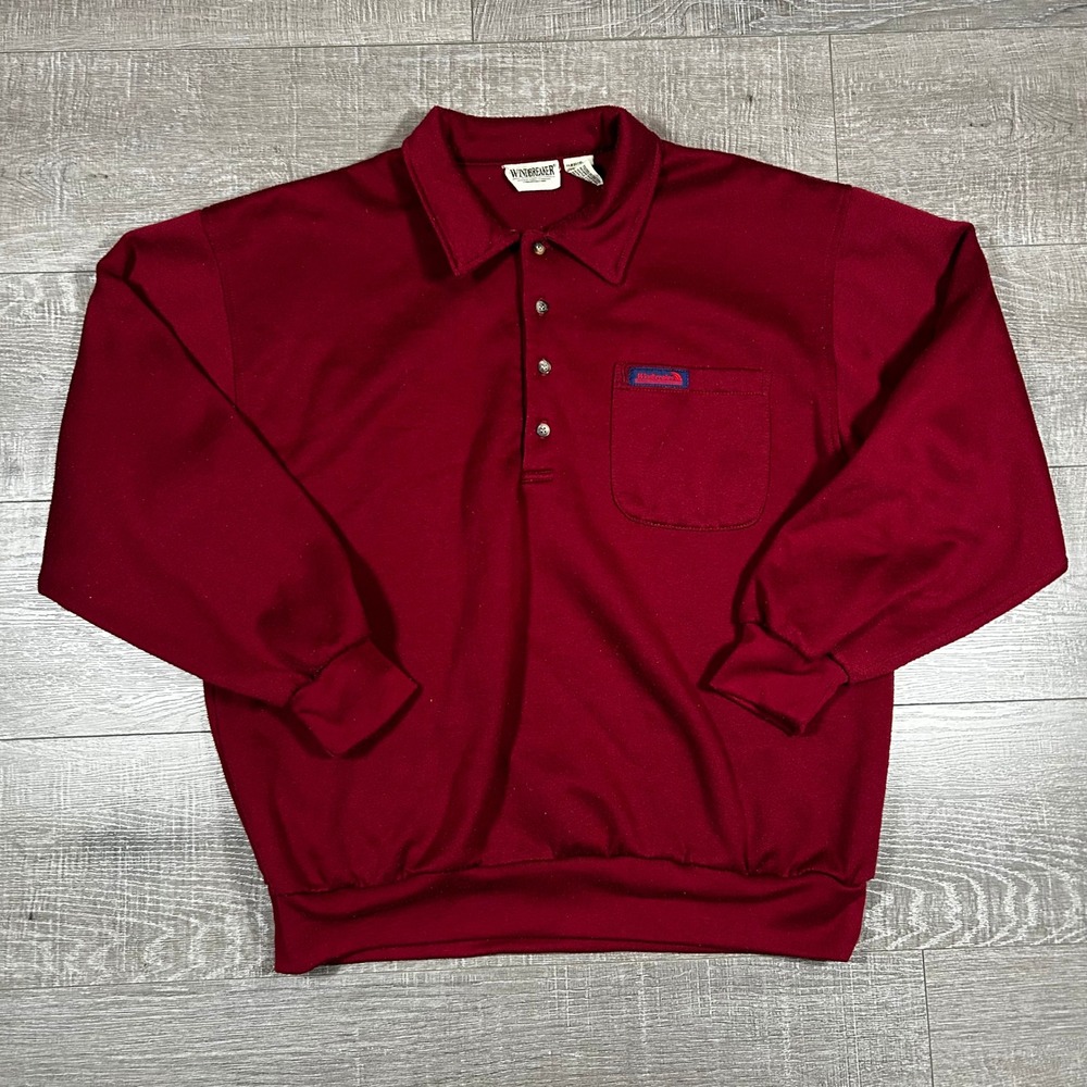 Vintage Windbreaker Mens Burgundy Polo Sweatshirt Long Sleeve Pocket Style 153 L
